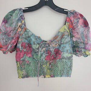 ALICE + OLIVIA Multicolor Puff Sleeve Crop Top Size XS